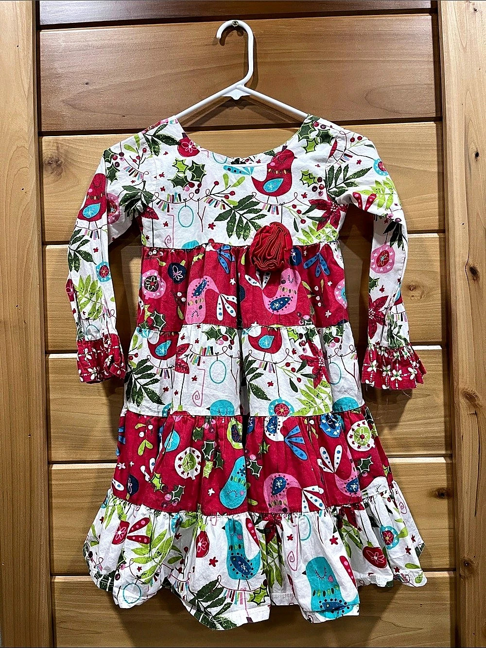 Jelly the Pug Girls Floral Tiered Christmas Dress Red & White